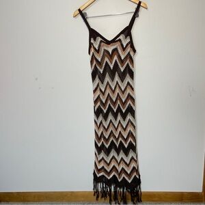 Almost Famous Brown‎ Chevron Crochet Maxi Dress size large
